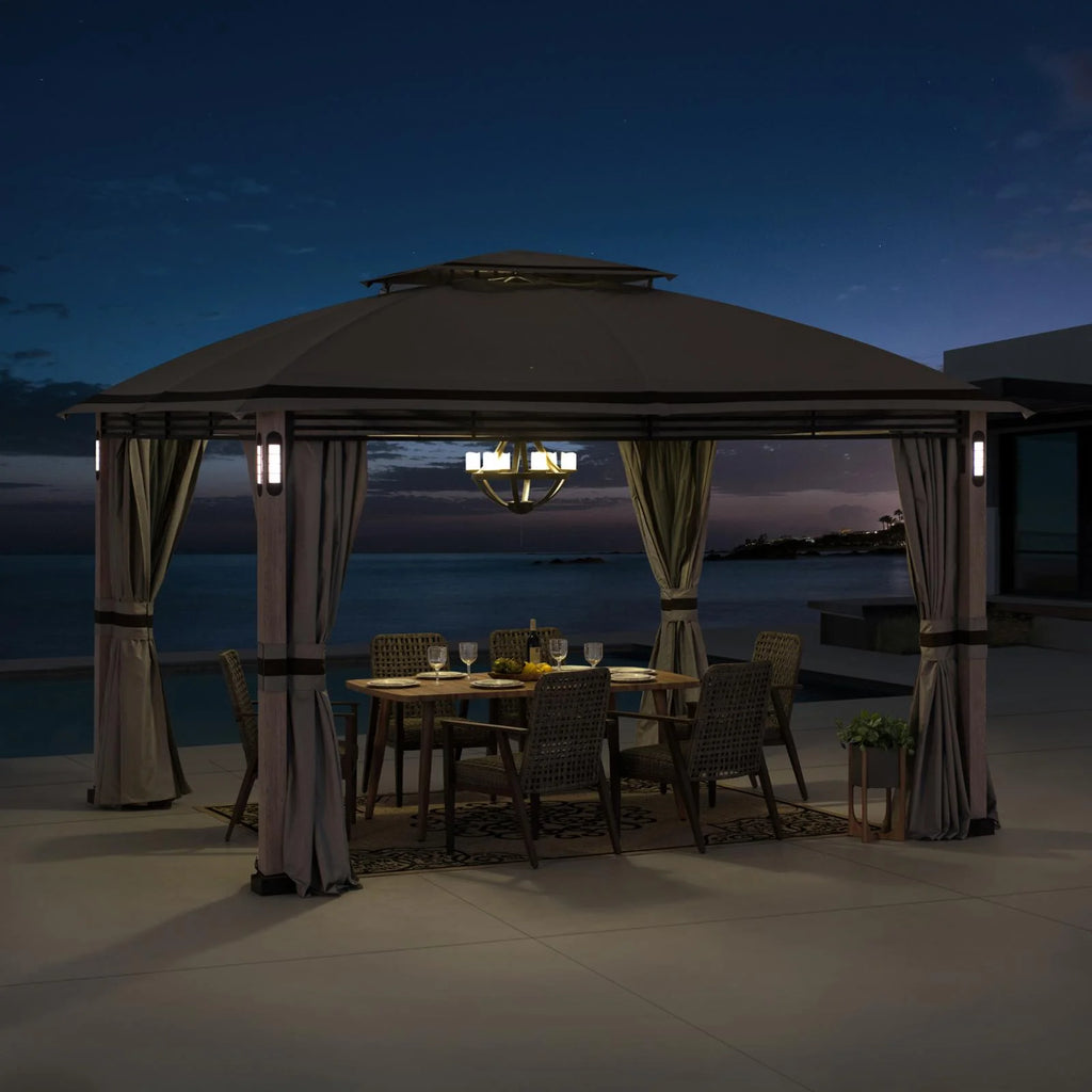 10 x 13 ft. Powder-coated Steel Frame 2-Tier Gazebo with LED Lighting and Bluetooth Sound U178