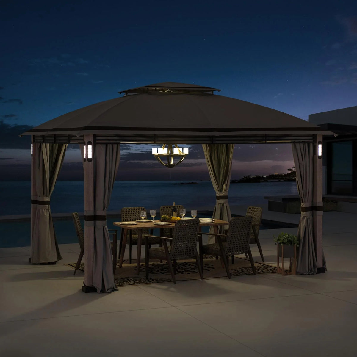 10 x 13 ft. Powder-coated Steel Frame 2-Tier Gazebo with LED Lighting and Bluetooth Sound U178