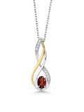 10K Yellow Gold and 925 Sterling Silver Red Garnet and White Lab Grown Diamond Pendant Necklace H907204