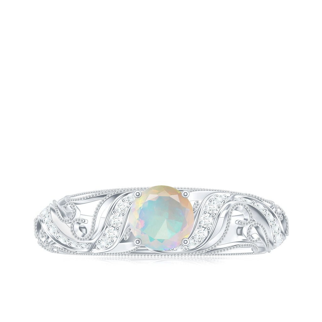 3/4 CT Ethiopian Opal and Diamond Solitaire Engagement Ring, 925 Sterling Silver, US 4.00 U18401