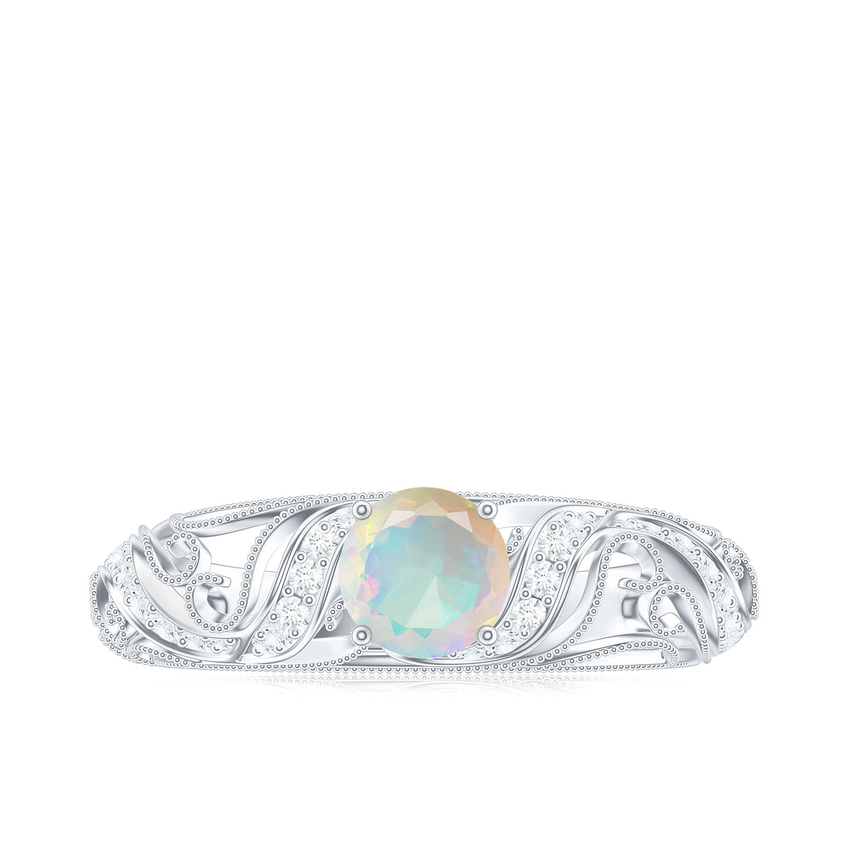 3/4 CT Ethiopian Opal and Diamond Solitaire Engagement Ring, 925 Sterling Silver, US 4.00 U18401