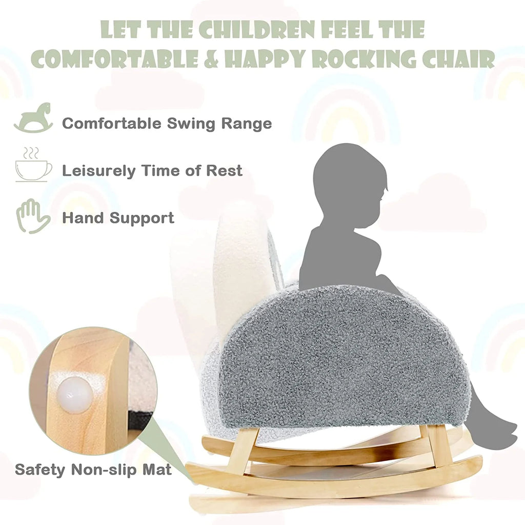 Grey Toddler Rocking Chair with Solid Wooden Frame R398