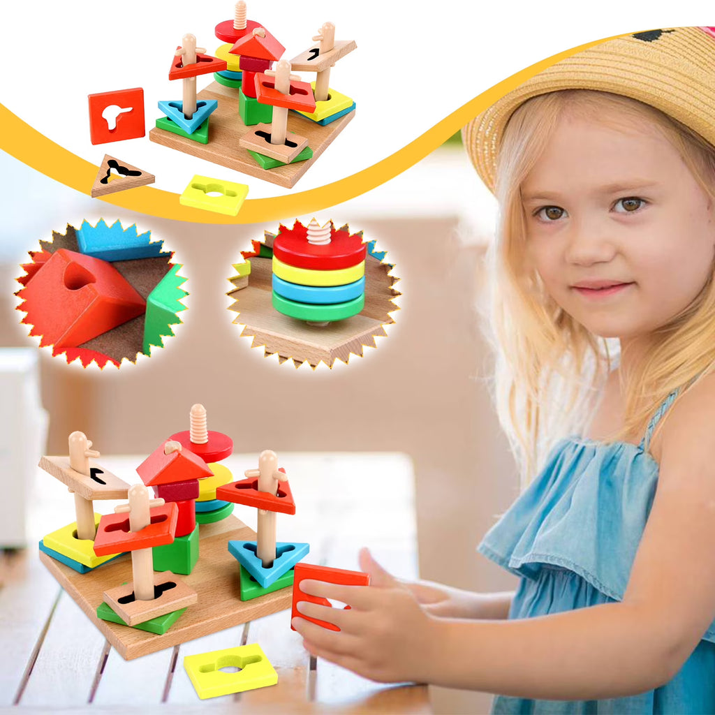 Wooden Geometric Shape Building Blocks Toys F912