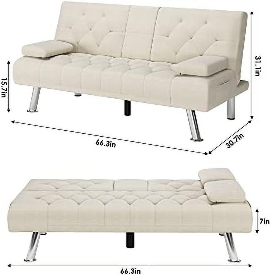 Dark Grey Upholstered Convertible Futon Sofa Bed with Metal Legs P141078
