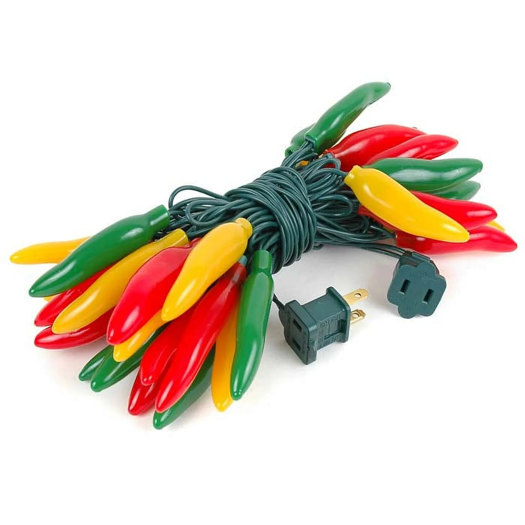35 Light Chilli Pepper Mini Light Set, Red/Green/Yellow, Green Wire, 11' Long C624