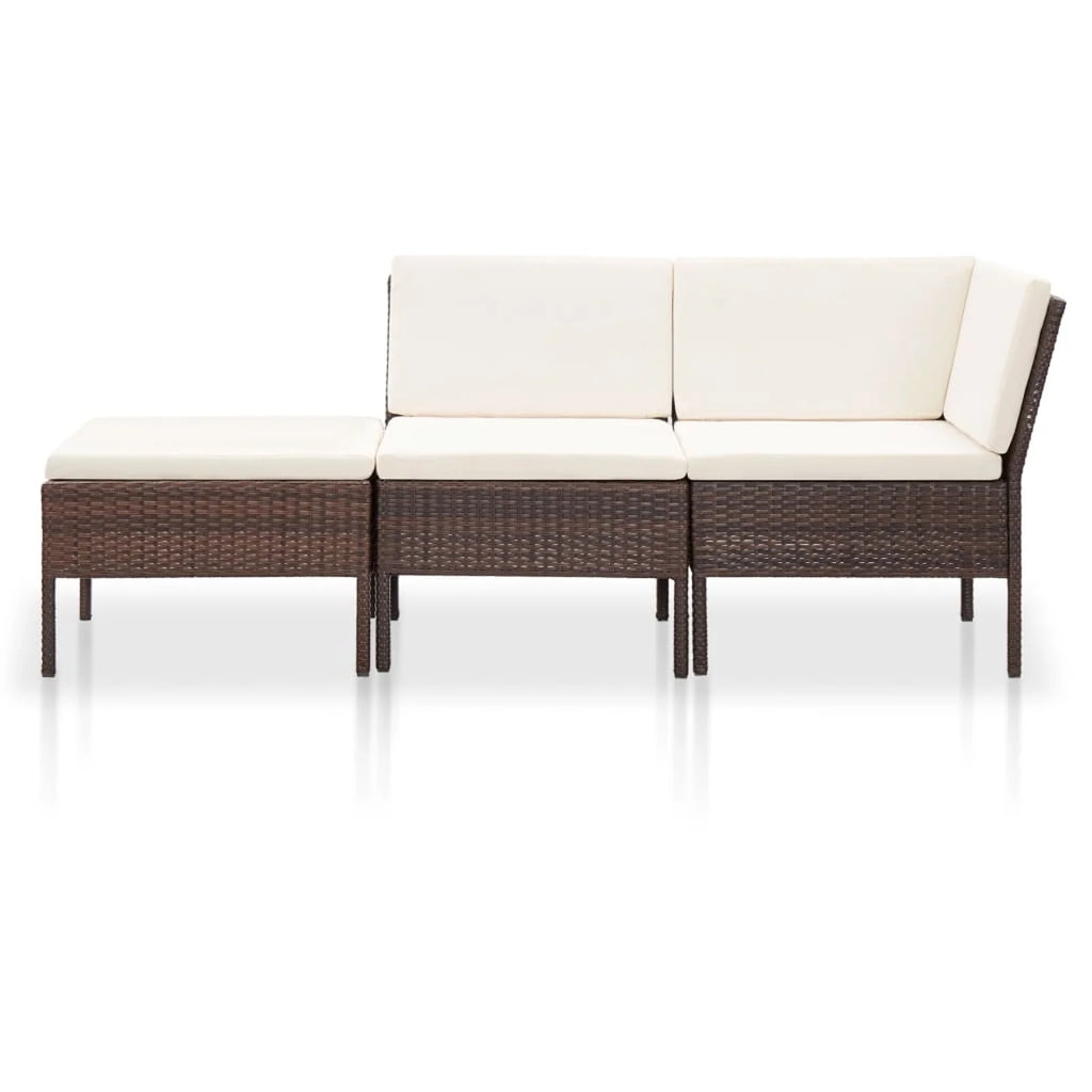 3 Piece Poly Rattan Patio Sectional Sofa Set with Ottoman T9994