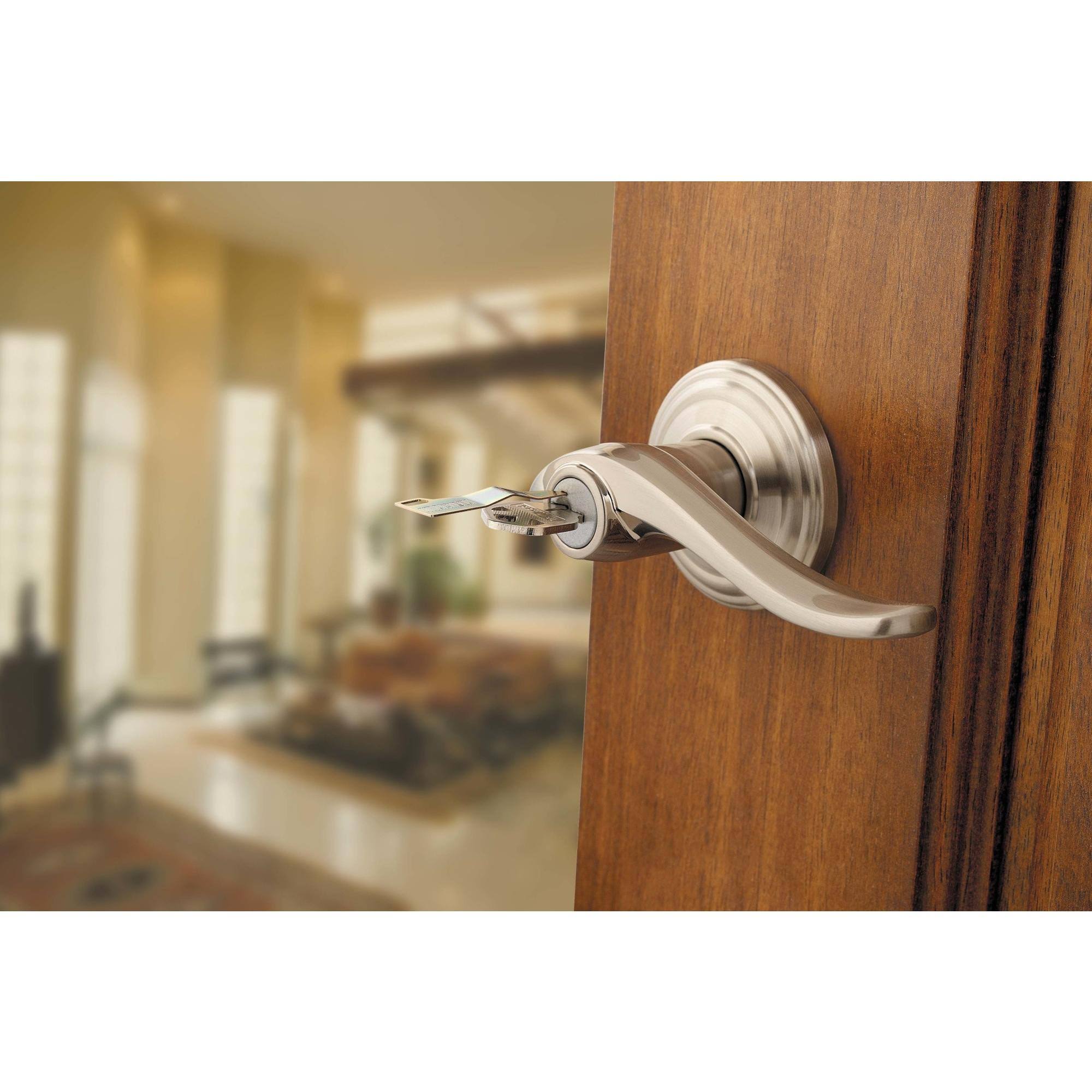 Satin Nickel Keyed Entry Lever P383