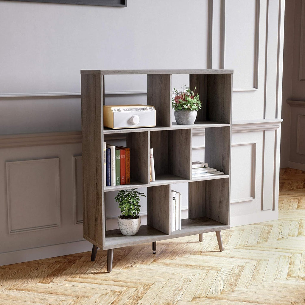 7 Cube Bookshelf with Legs Ash Wood Black D2226