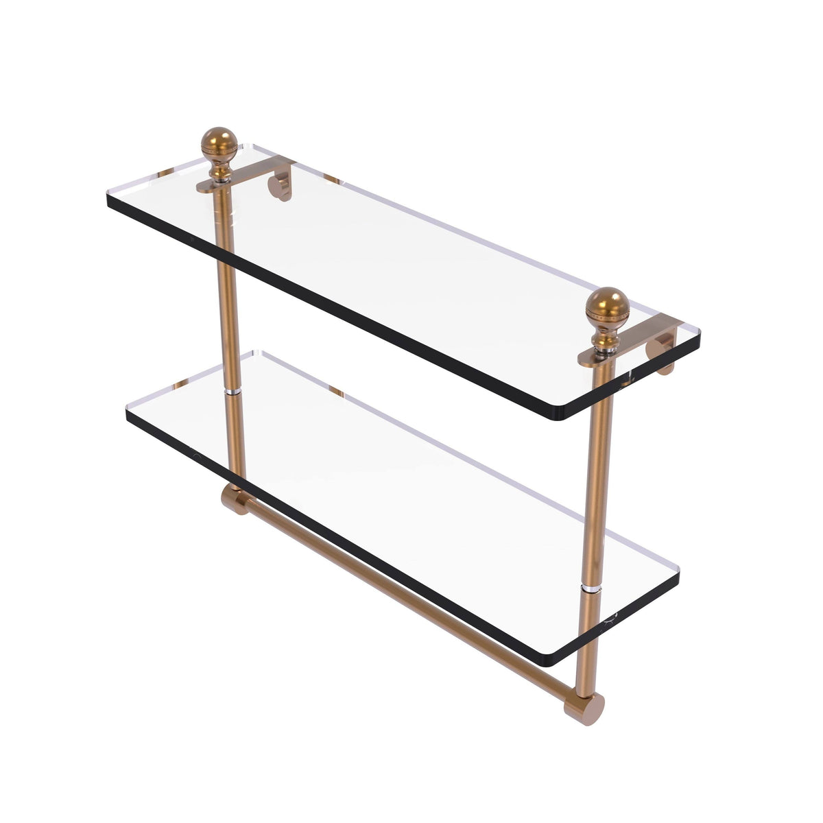 Brushed Bronze Two Tiered Glass Shelf with Integrated Towel Bar A77391