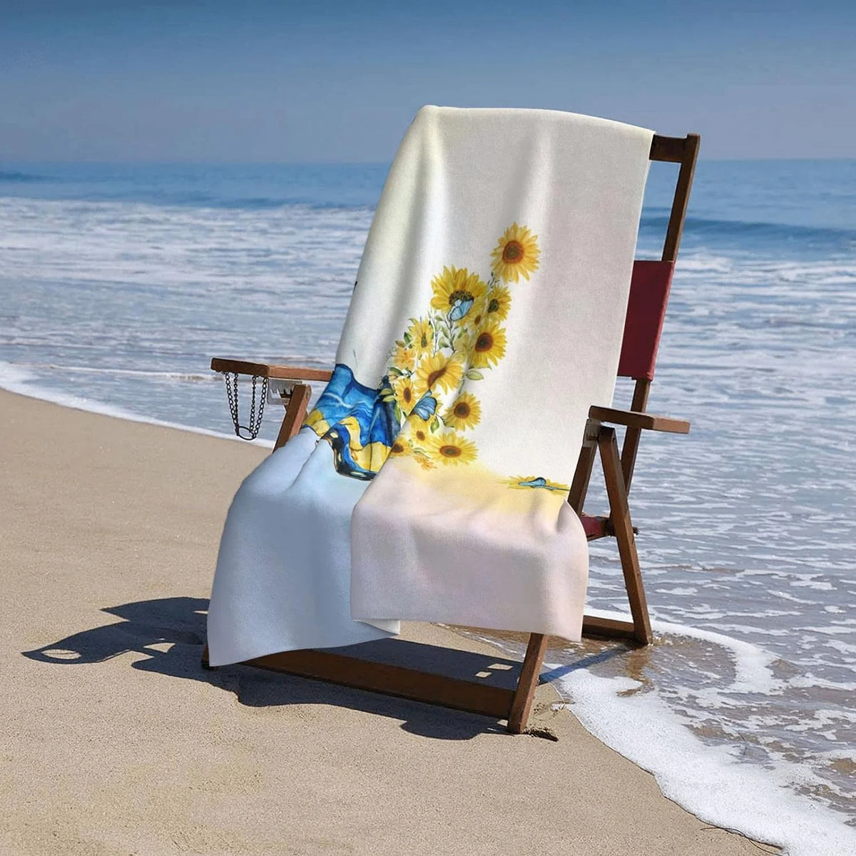 Vintage Watercolor Butterfly Sunflower Towel, 52X32 Absorbent Beach Towel U364514