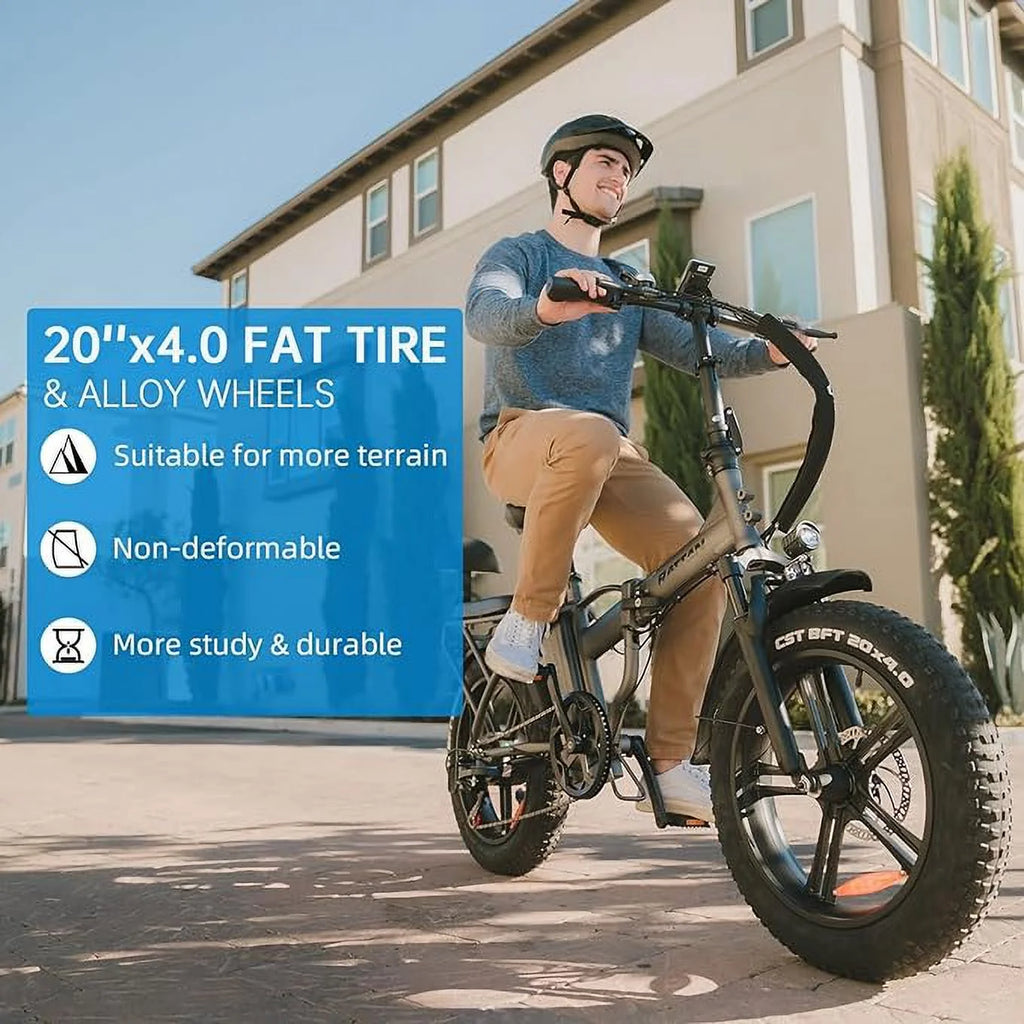 Rattan 750W Electric Bike 48V 13AH Removable Battery Foldable 20" x 4.0 Fat Tire Electric Bicycles Z288
