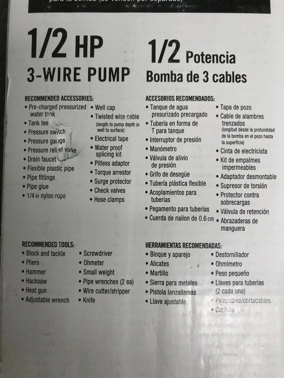4 Submersible Deep Well 3-Wire Pump 1/2 HP 230V 600GPH A1989