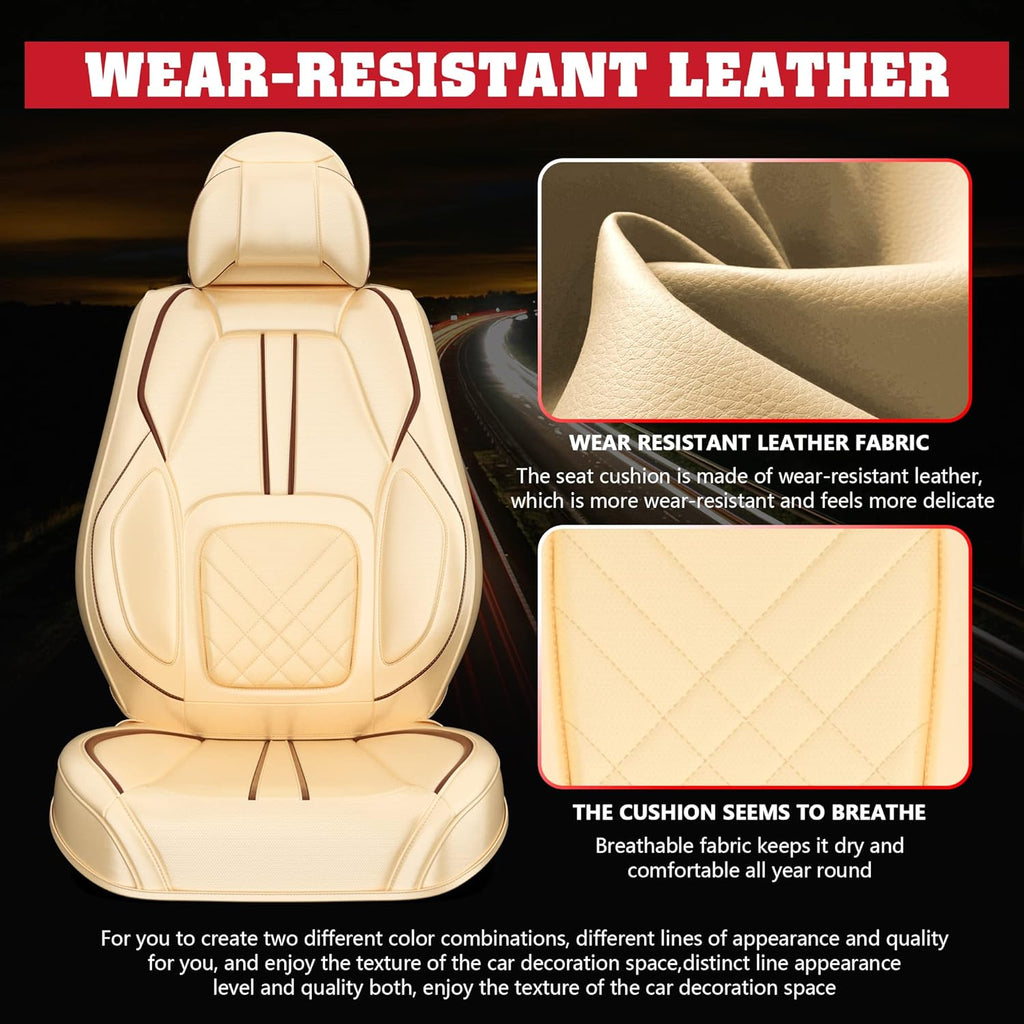 5PCS Water Proof Nappa Leather Car Seat Covers (Full Set, Beige) Y4026