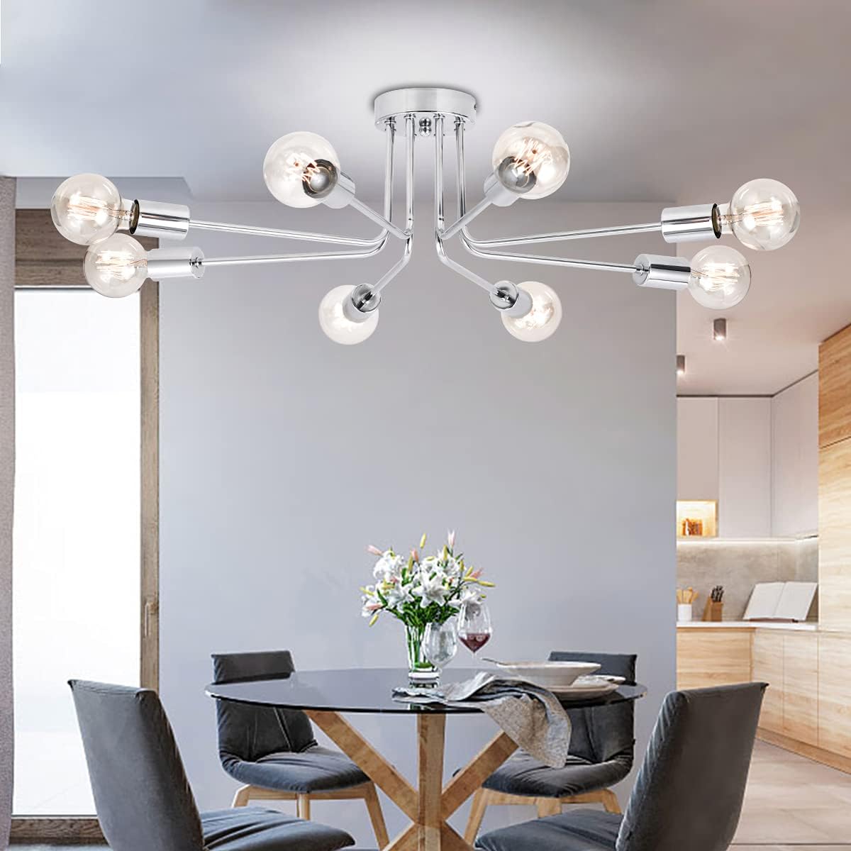 Brushed Nickel 6 Light Semi Flush Mount Ceiling Lamp W373