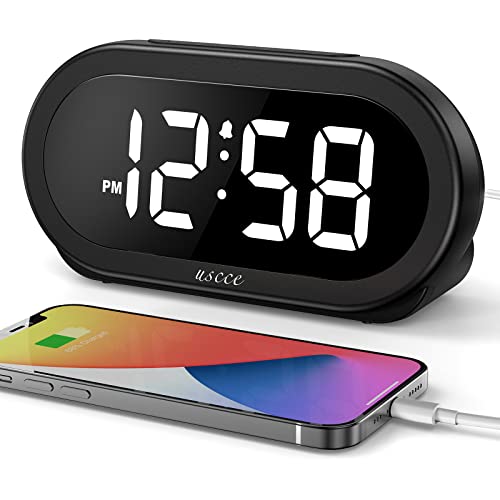 Small LED Digital Alarm Clock with Snooze, USB Charger O9933