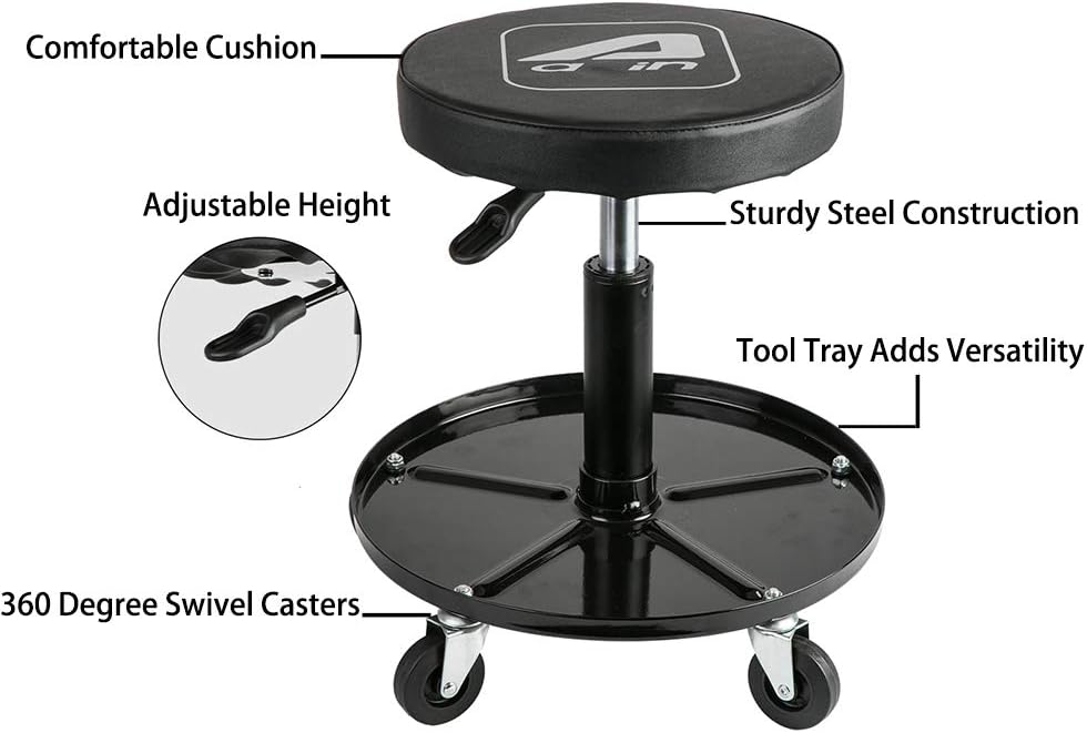 Heavy Duty Rolling Pneumatic Mechanic Stool with Tool Tray, 300lbs Pack of 2 T7945