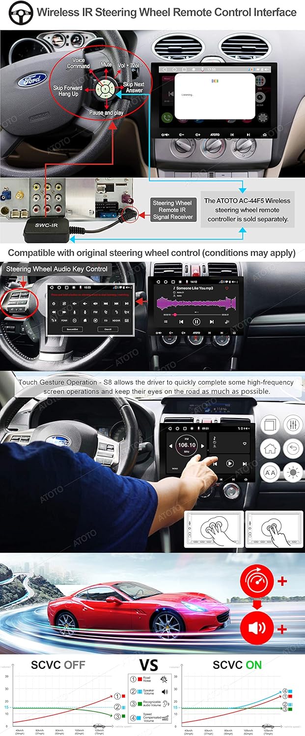 10 inch Double-DIN Car Stereo with Wireless CarPlay & Android Auto W613346