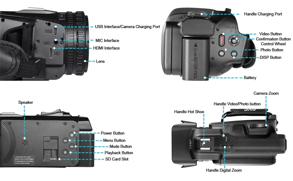 4k Video Camera Camcorder with 18X Digital Zoom, 64MP, 4.0-inch Rotating Touchscreen, 64GB SD Card, Black C864