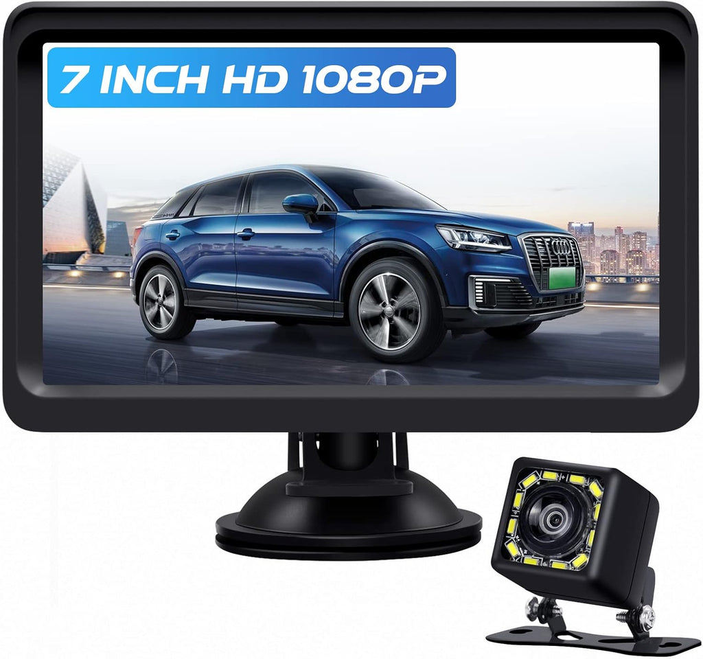 7 Inch Monitor Kit HD 1080P IP69 Waterproof Rear View Camera with 12 LED, Pack of 2 I6684