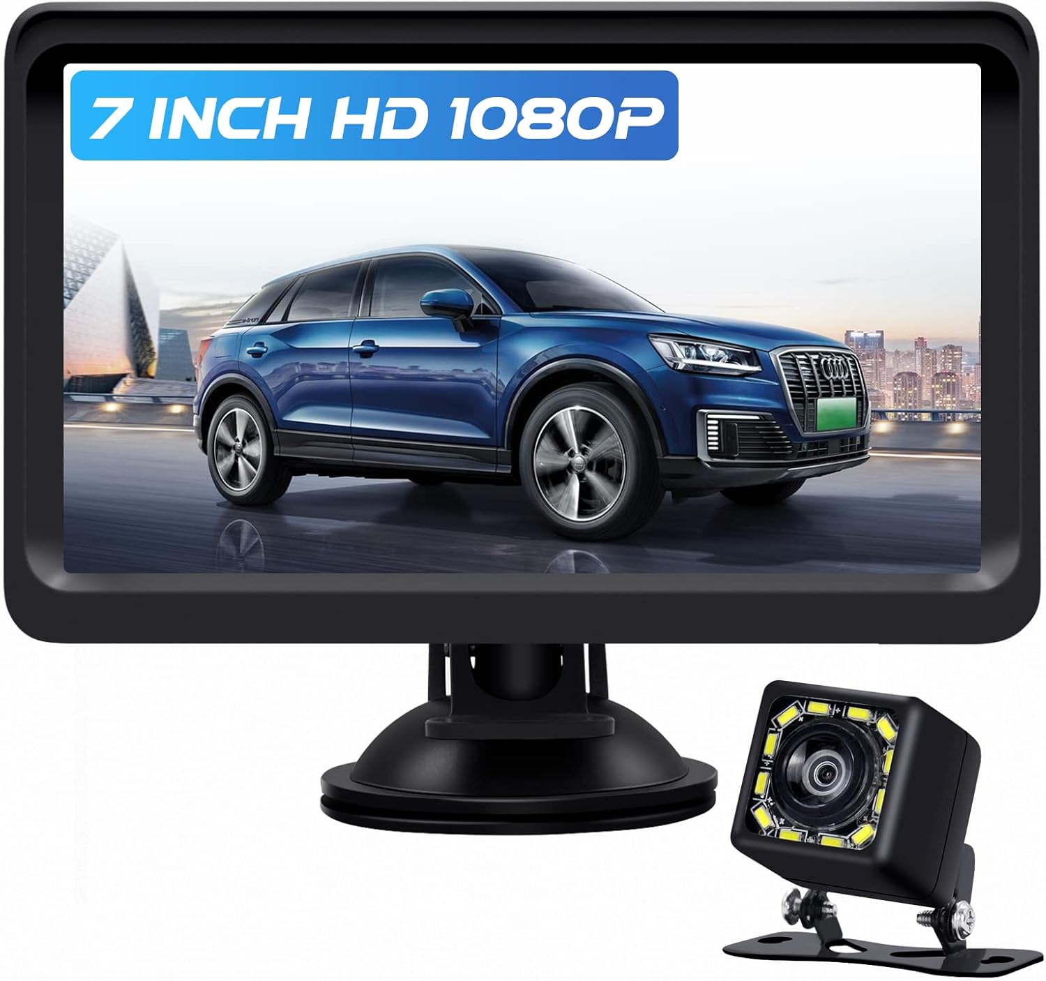 7 Inch Monitor Kit HD 1080P IP69 Waterproof Rear View Camera with 12 LED, Pack of 2 I6684