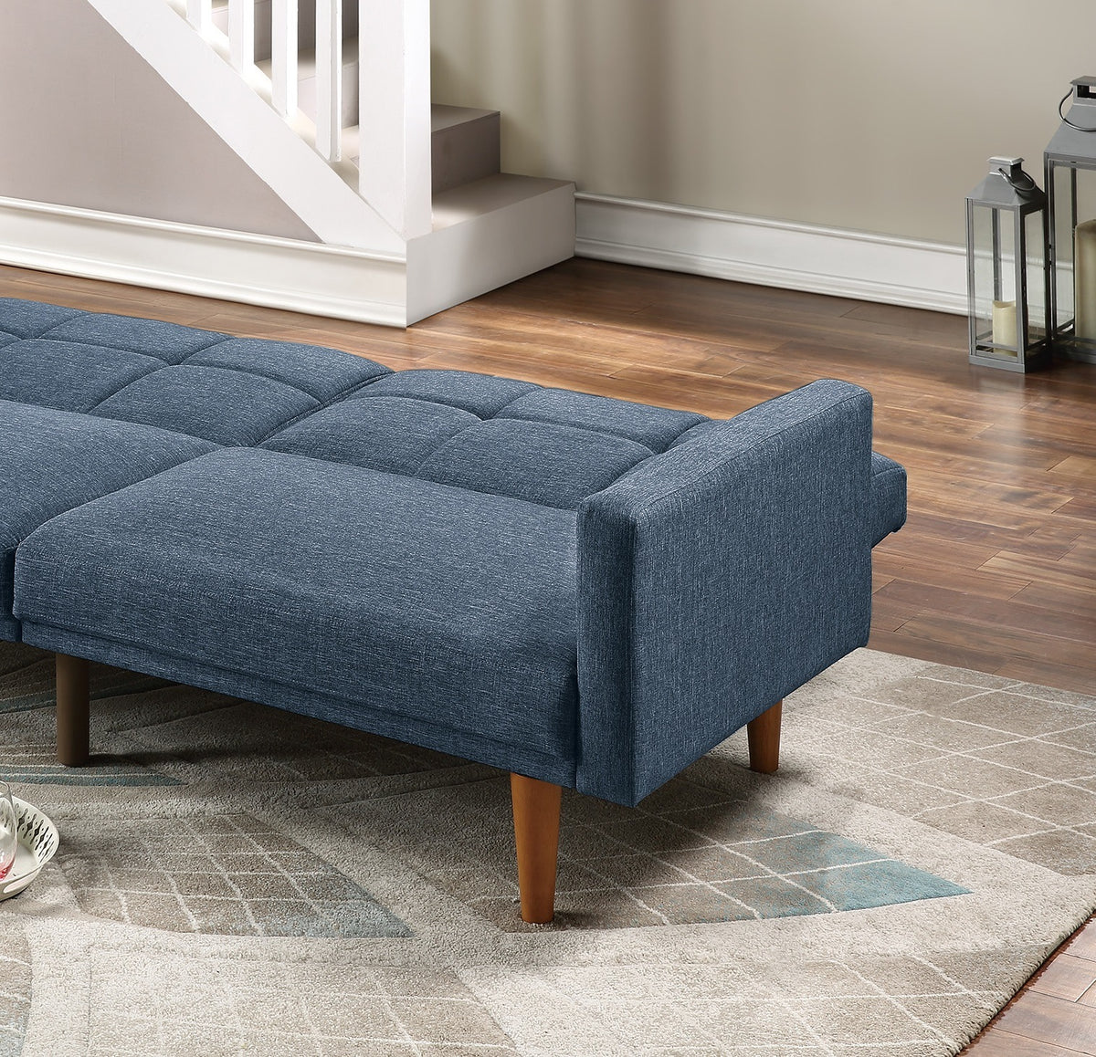 Navy Polyfiber Convertible Sofa Bed with Wooden Legs D99589