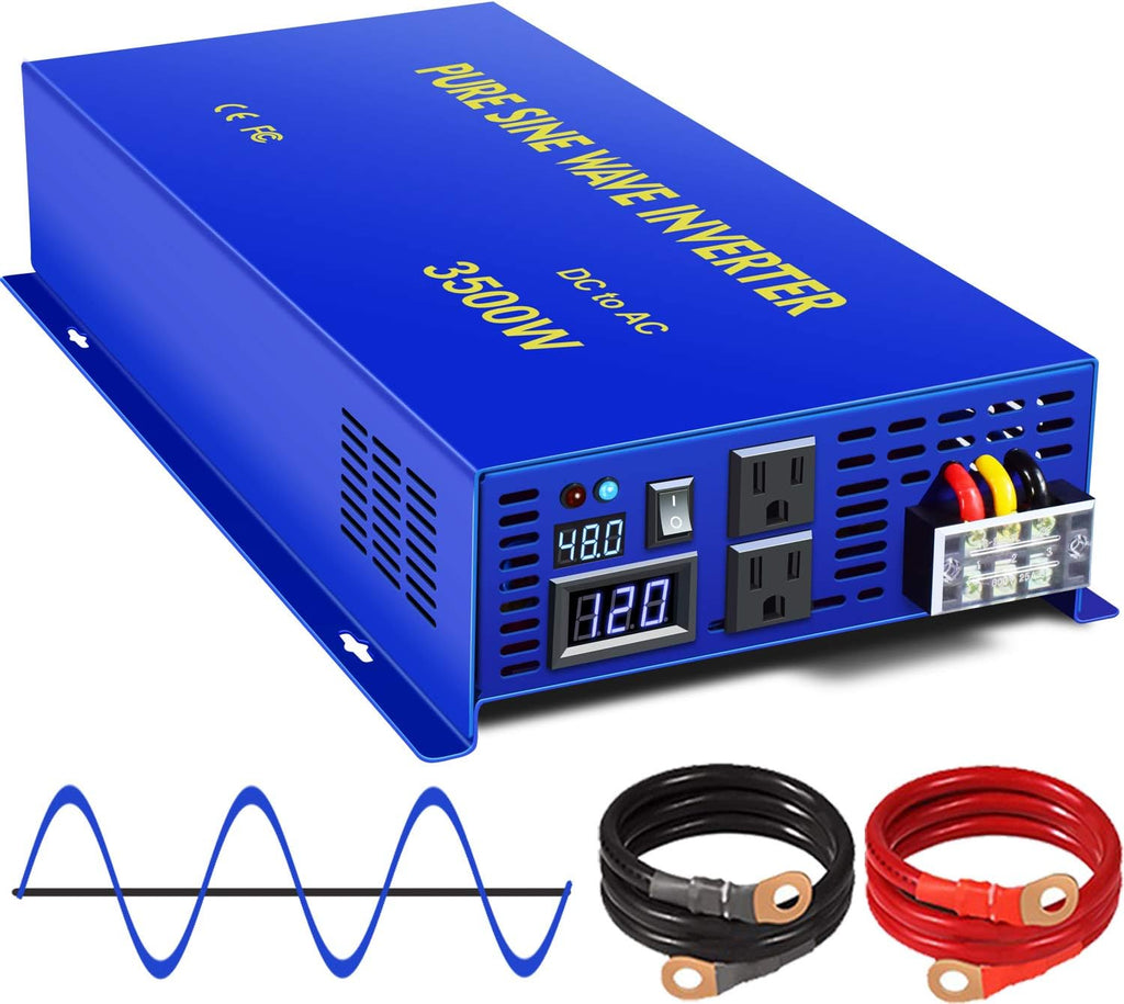 Pure Sine Wave Inverter 3500W 48V to 110V 120V AC with LED Display 2 AC Outlets B973
