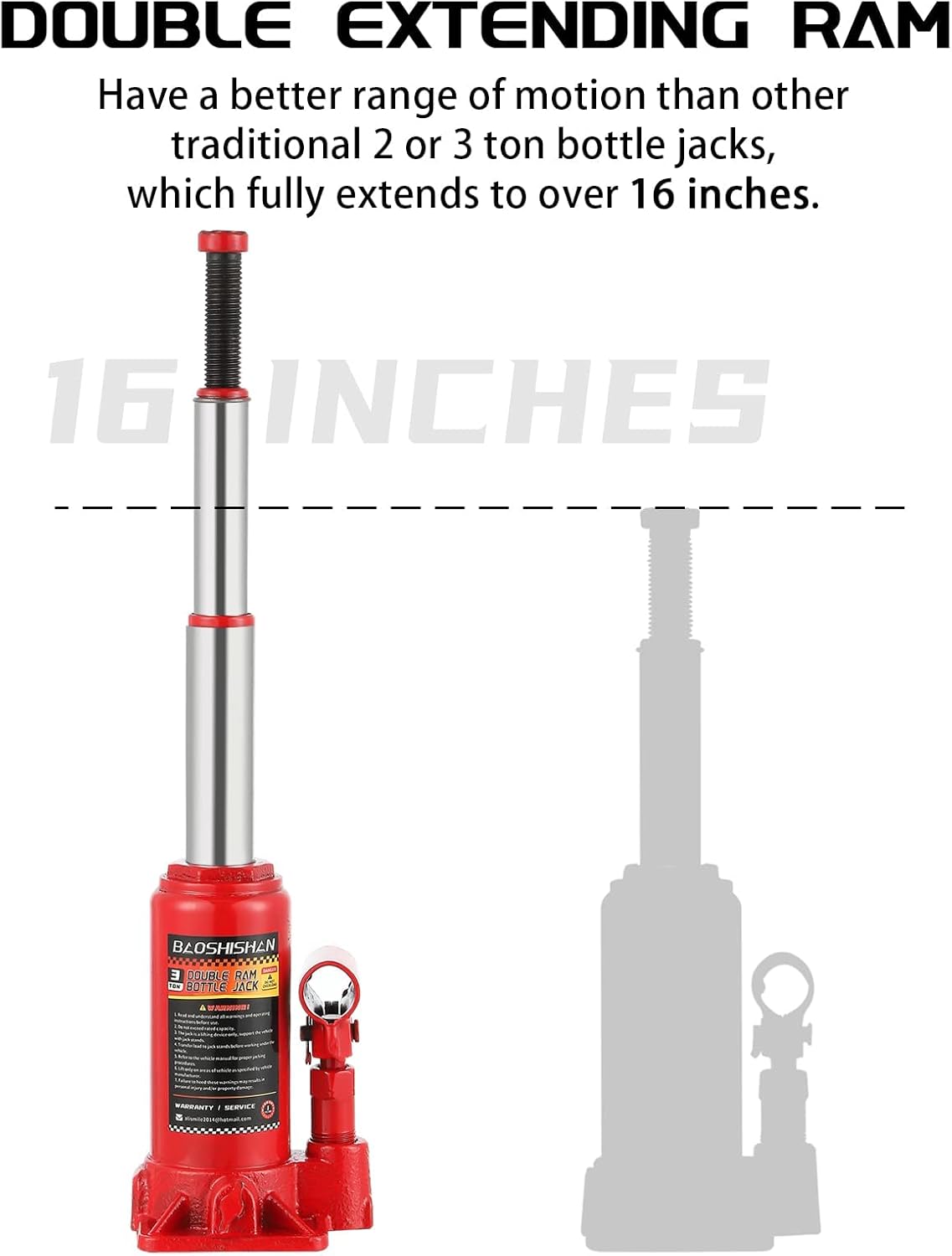 3 Ton Double Ram Bottle Jack with Carrying Case Pack of 2 G269