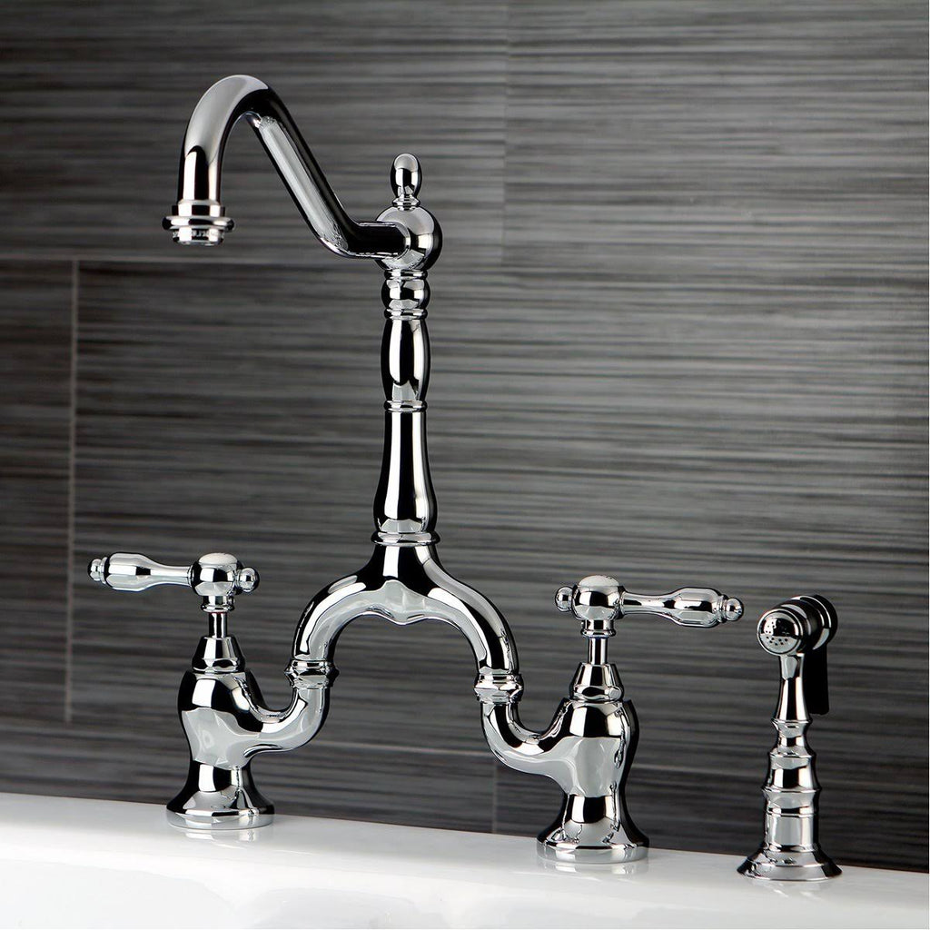 Oil Rubbed Bronze Bridge Kitchen Faucet with Brass Sprayer Z619538