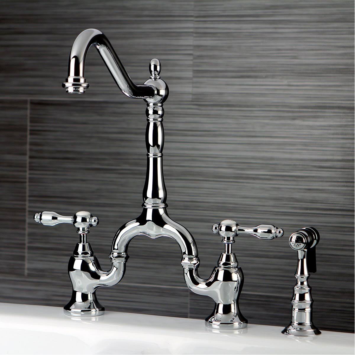 Oil Rubbed Bronze Bridge Kitchen Faucet with Brass Sprayer Z619538