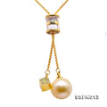 Genuine 13mm Round Golden South Sea Cultured Pearl Pendant Necklace 38" V547