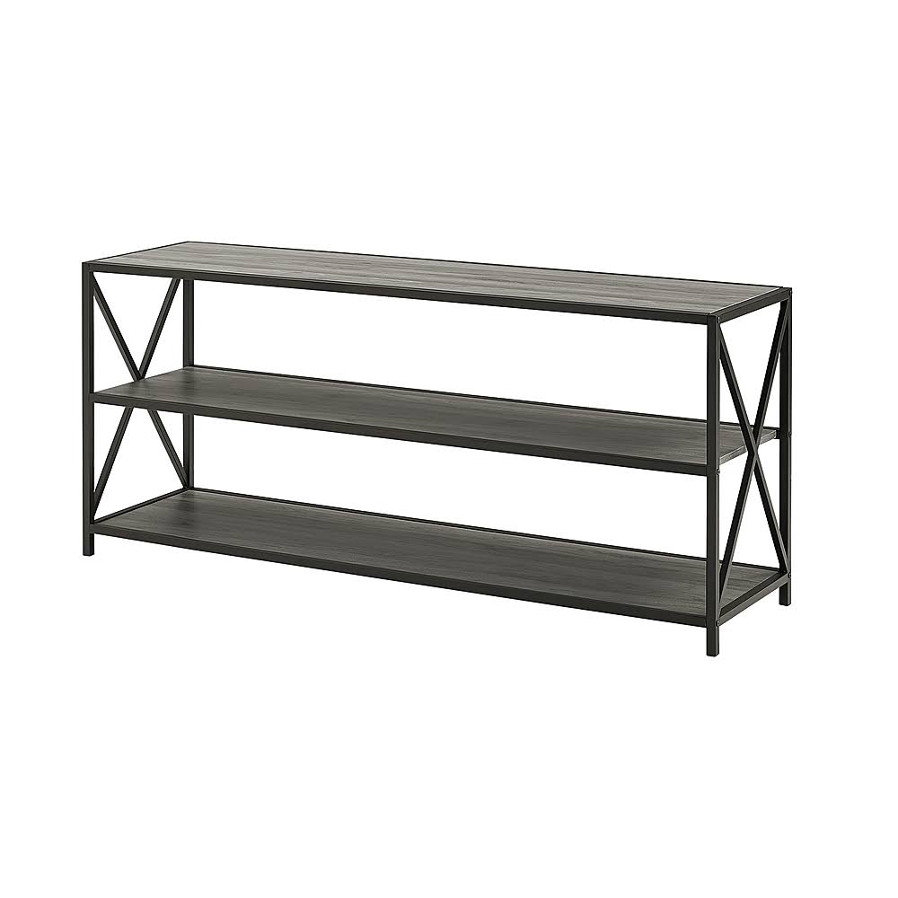 Industrial Metal and Wood 3-Shelf Bookcase Slate Gray/Black Metal L7689