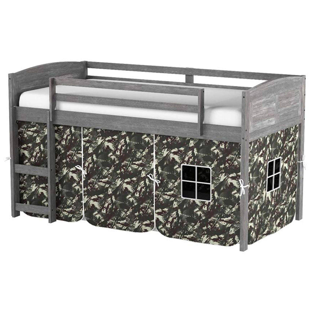 Antique Grey Twin Low Loft Bed with Camo Tent Z311