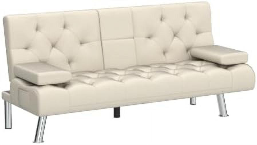 Dark Grey Upholstered Convertible Futon Sofa Bed with Metal Legs P141078