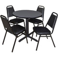30x22 Round Breakroom Table Grey and 4 Restaurant Stack Chairs Black X48136