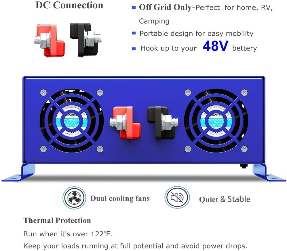 Pure Sine Wave Inverter 3500W 48V to 110V 120V AC with LED Display 2 AC Outlets B973