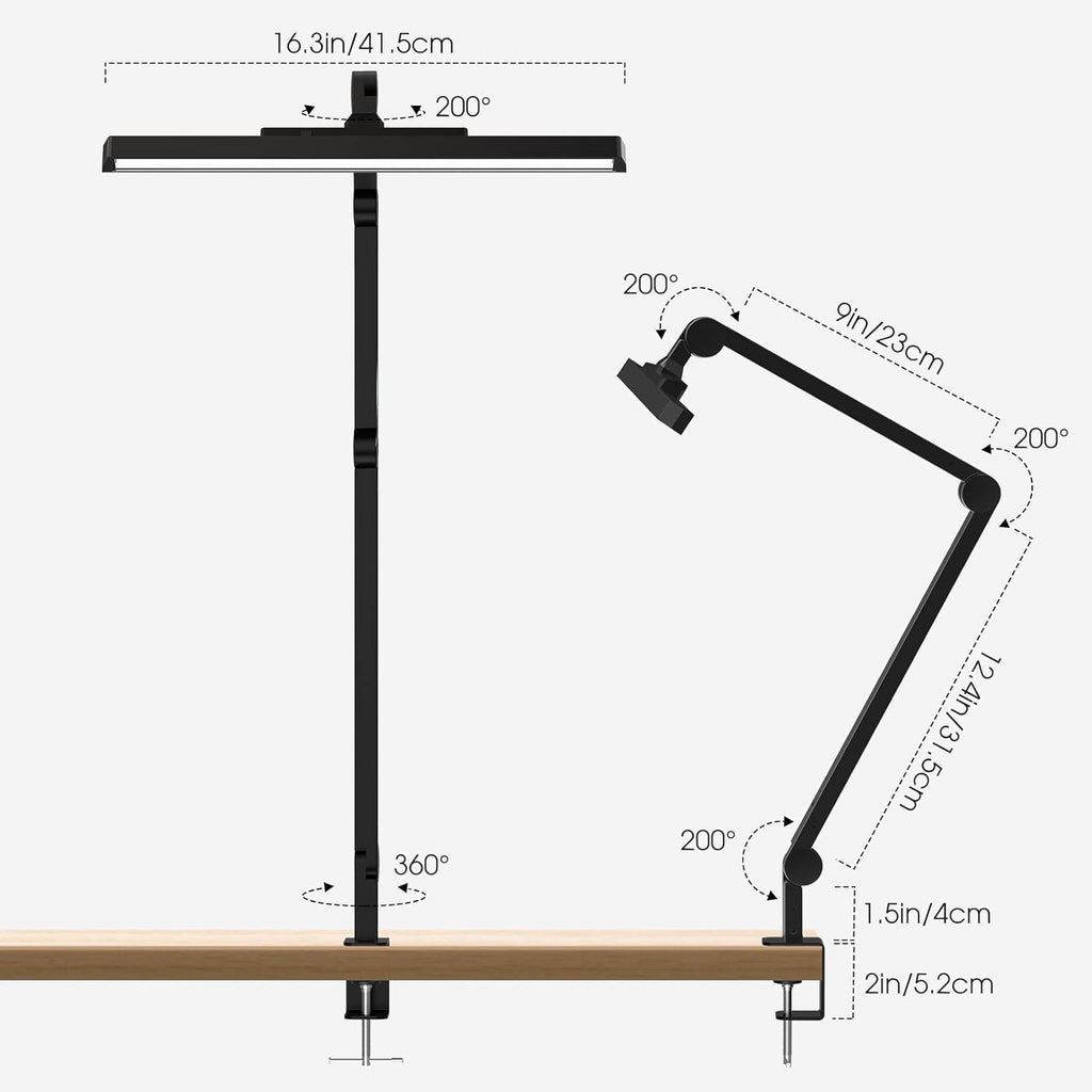 LED Desk Lamp with Clamp, Dimmable Swing Arm, 4 Color Modes K43347