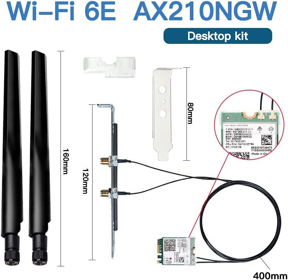 AX210 WiFi 6E M.2 2230 NGFF Wireless PC 802.11ax 5400Mbps Network Card Pack of 2 Q162767