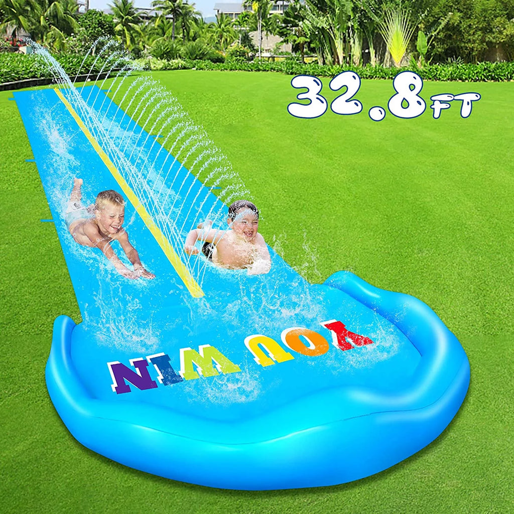 32.8ft x 83in Inflatable Water Slide with 2 Racing Lanes and 2 Body Boards O38641