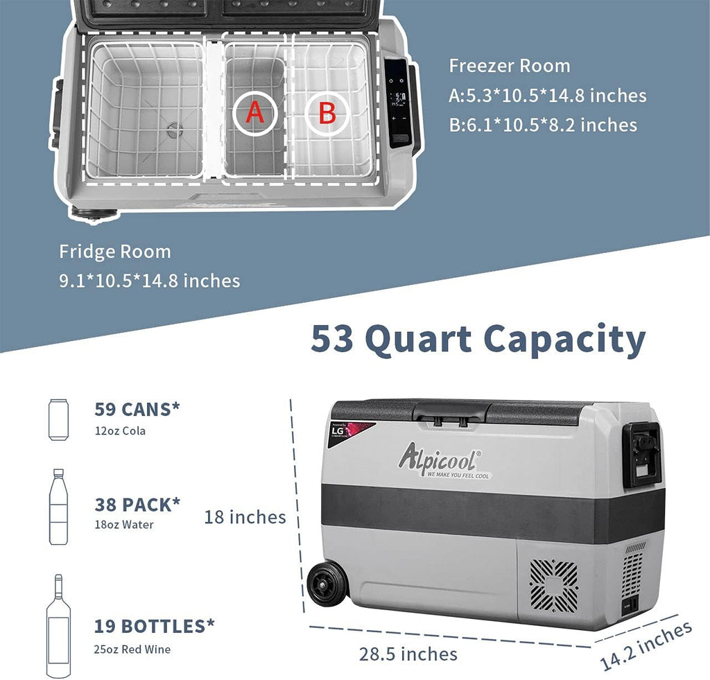 53 Quart Dual Temperature Control Portable Car Refrigerator Freezer U2635