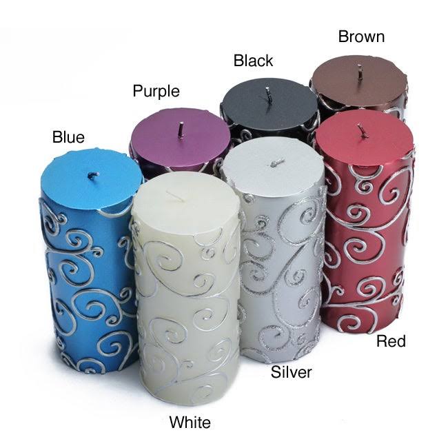 Blue Scroll Pillar Candle D989076