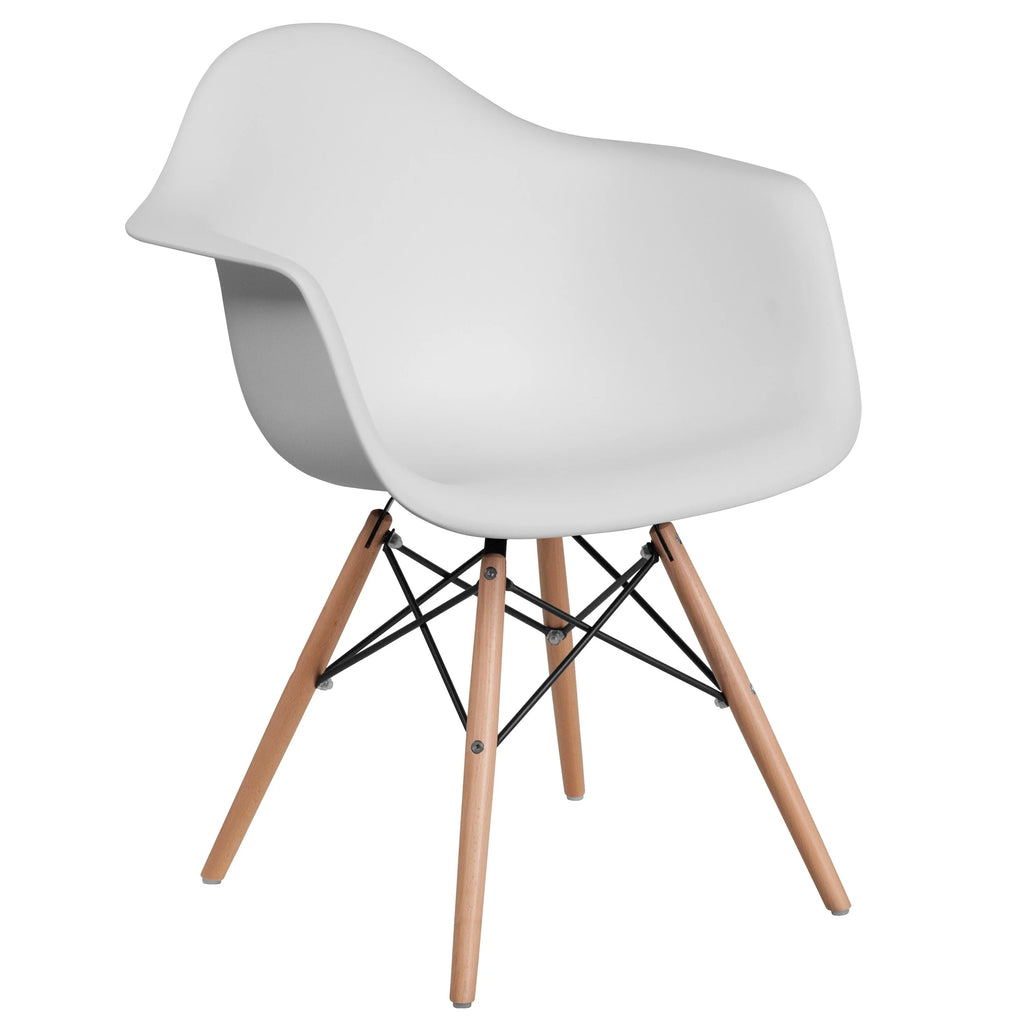 White Arm Chair with Wood Legs Q338