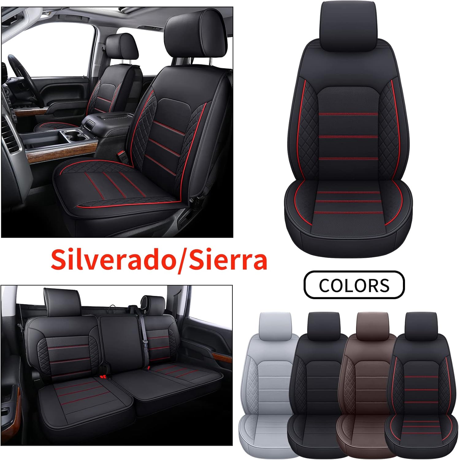 Brown Faux Leather Seat Covers Full Set for Crew Cab F276364