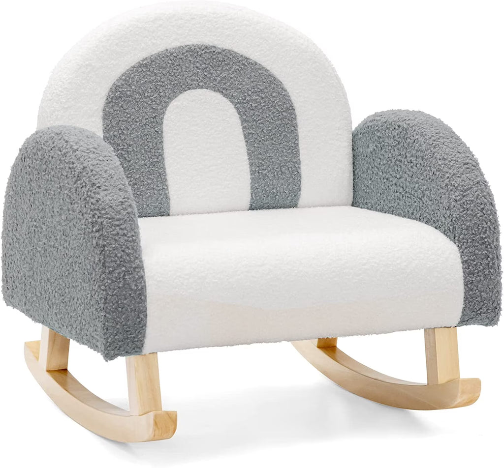 Grey Toddler Rocking Chair with Solid Wooden Frame R398
