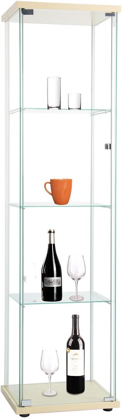 Black Glass Display Cabinet with Glass Doors 4 Shelves Z79742