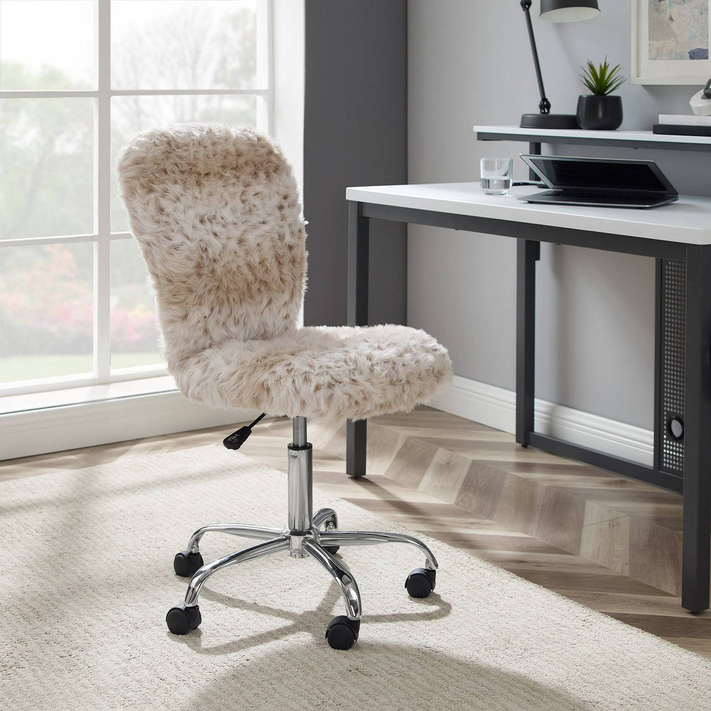 Faux Flokati Armless Office Chair Snow Leopard N144