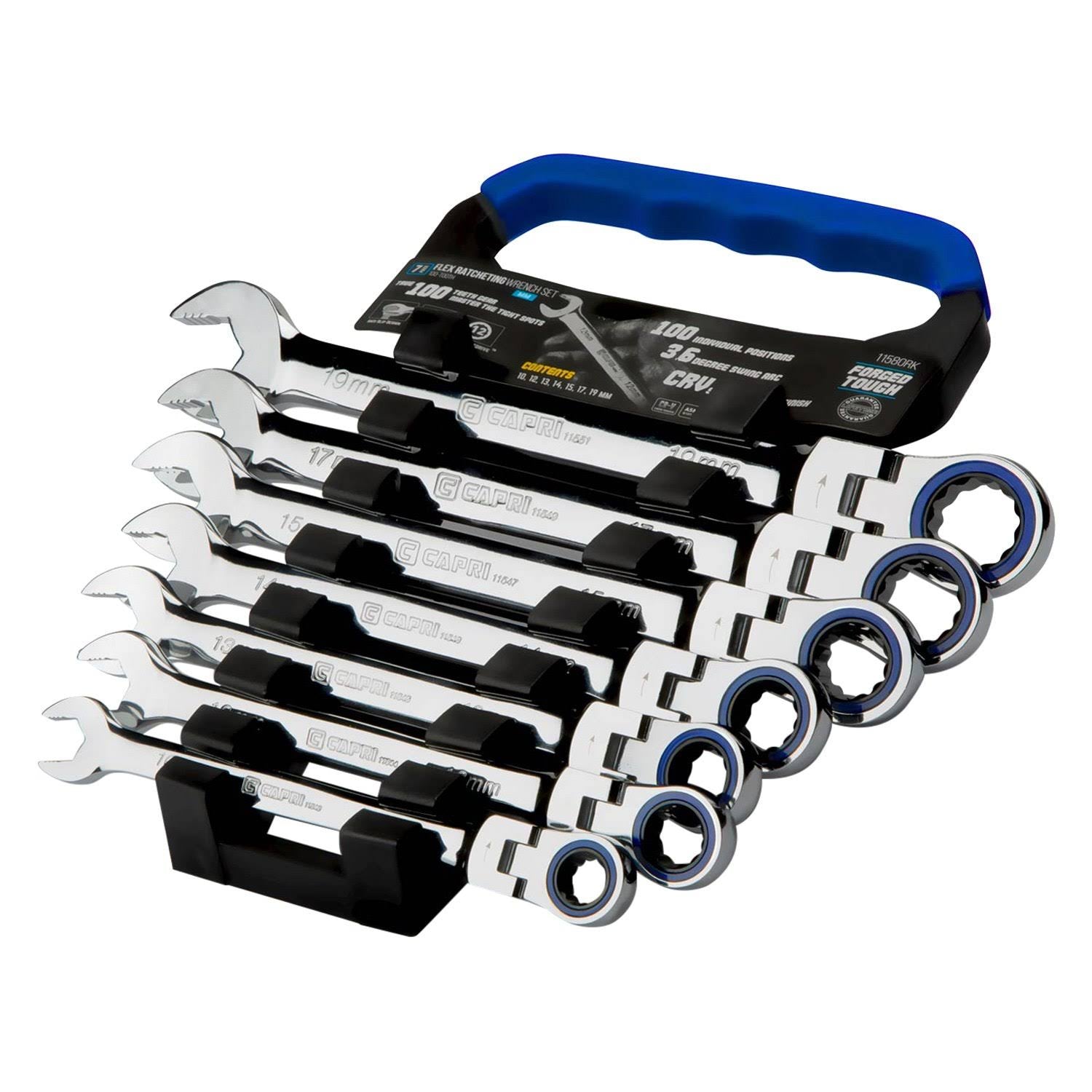 100-Tooth Metric Flex-Head Ratcheting Combination Wrench Set (7-Piece) P40410