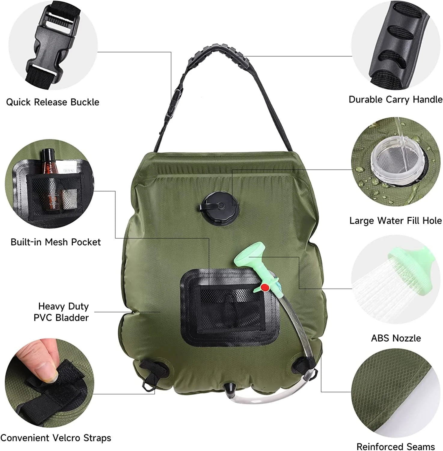 Solar Heating Camping Shower Bag with Removable Hose M29938