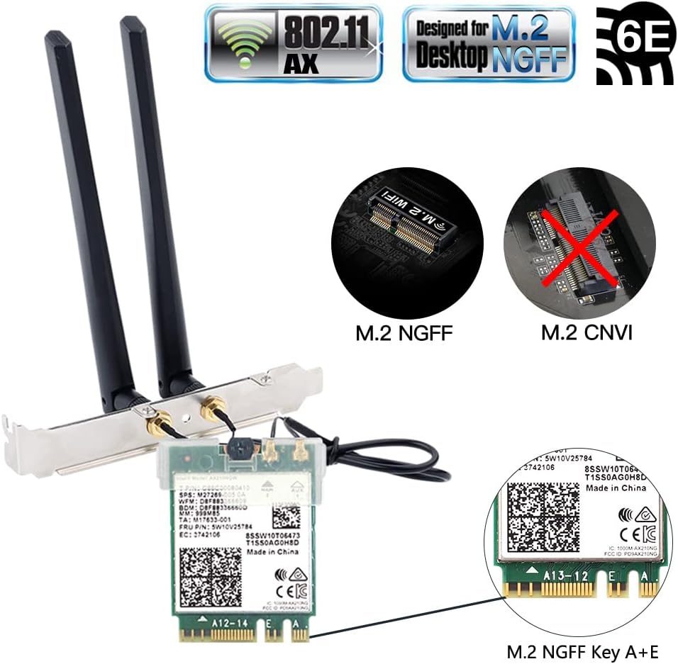 AX210 WiFi 6E M.2 2230 NGFF Wireless PC 802.11ax 5400Mbps Network Card Pack of 2 Q162767