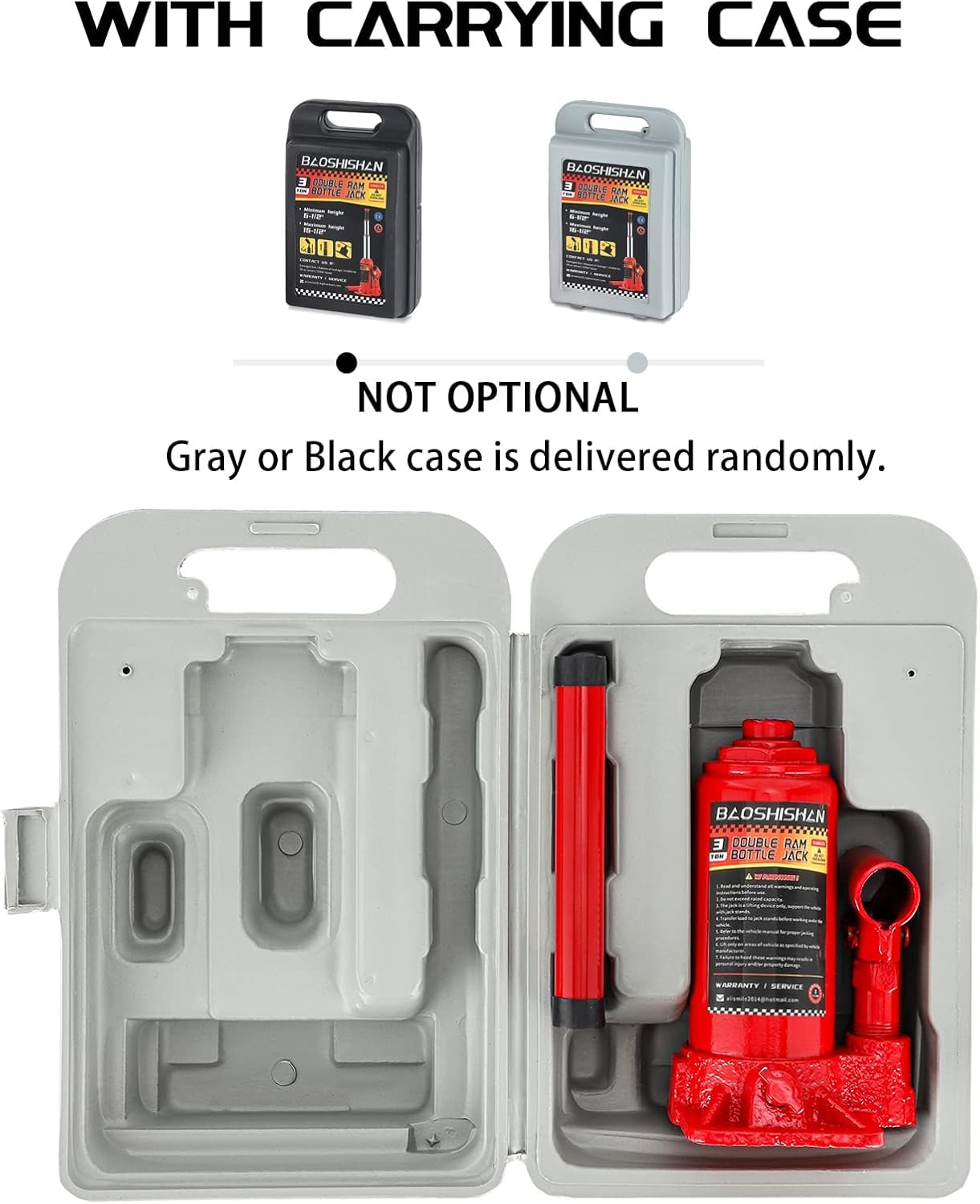 3 Ton Double Ram Bottle Jack with Carrying Case Pack of 2 G269