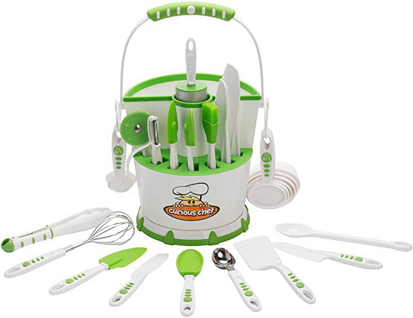 30-Piece White/Green Plastic Cookware Set with Real Utensils H24812